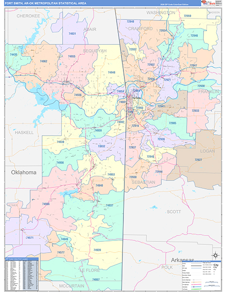 Fort Smith Metro Area Wall Map Color Cast Style